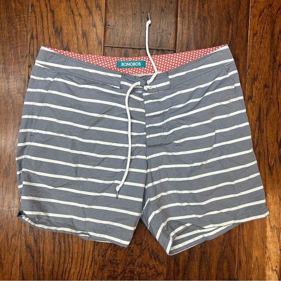 Bonobos Gray and White Striped Swim Trunks - Picture 1 of 6